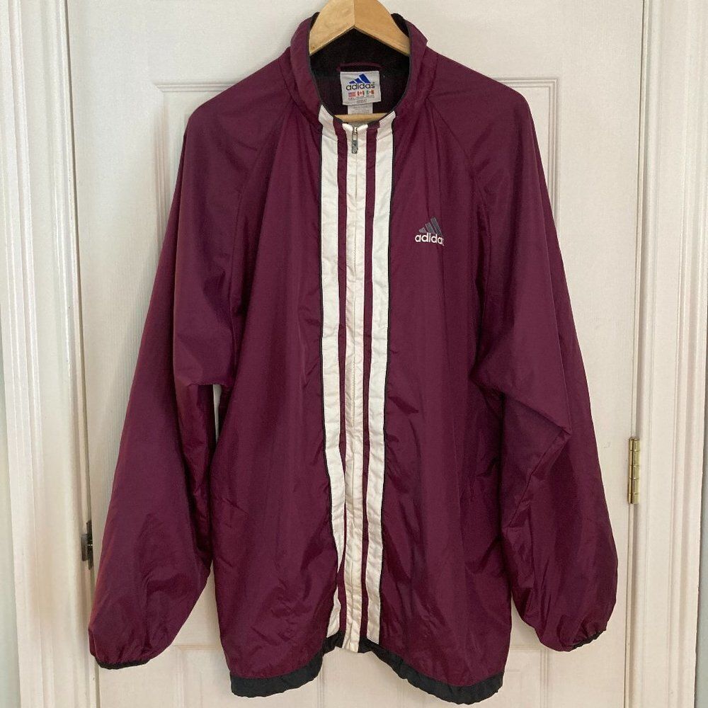 Vintage Adidas Nylon Three Stripe Full Zip Windbreaker Size Large
